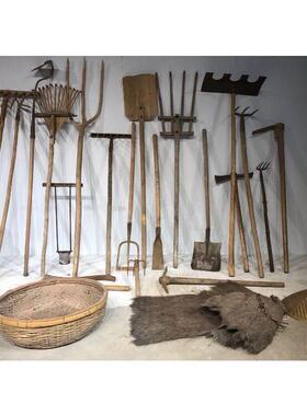 民俗老物件老农具摆件装饰木耙土搂铁锹扁担农庄影视道具农场农耕