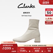 复古潮流羊皮舒适粗跟拉链及踝时装 Clarks其乐NYTA45 Rise女鞋 靴