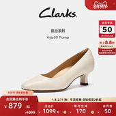 Pump女鞋 夏季 新款 Clarks其乐Kyla50 一脚蹬方头柔软羊皮高跟单鞋