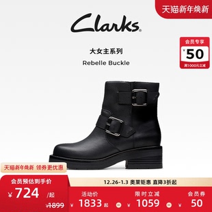 靴女 复古搭扣大筒皮骑士靴时装 Clarks其乐Rebelle Buckle秋冬新品