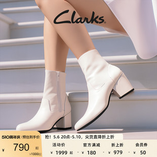 弹力靴烟筒高跟瘦瘦靴简约舒适中筒靴骑士靴 Clarks其乐女鞋 粗跟鞋