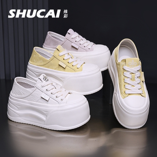 女2026春季 松糕半拖鞋 新款 百搭板鞋 潮 增高时尚 殊彩7CM厚底小白鞋