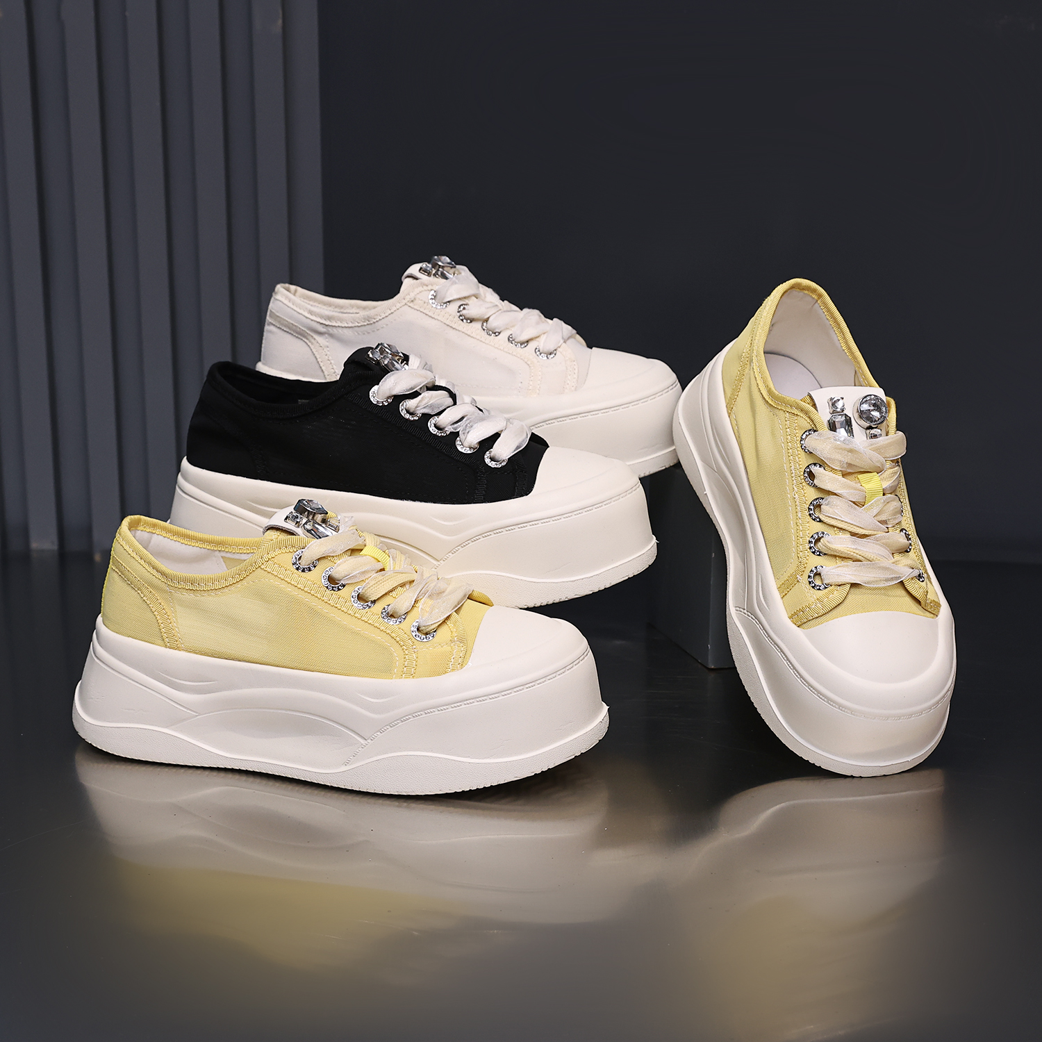 殊彩7CM厚底增高网面小白鞋2025夏季新时尚透气休闲鞋轻便运动鞋