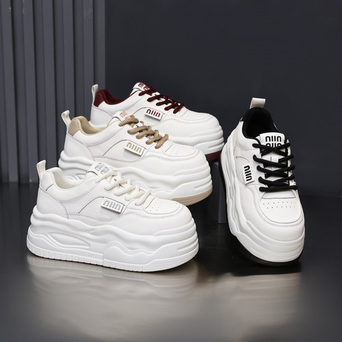 7CM殊彩厚底增高小白鞋2025冬新款加绒保暖运动鞋系带拼色休闲鞋