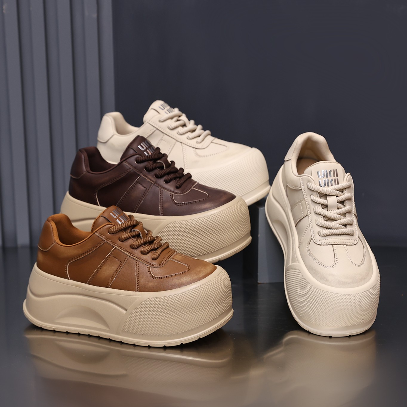 殊彩7CM厚底增高复古擦色鞋2025秋款时尚板鞋拼色休闲鞋运动鞋女