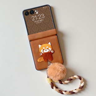 壳膜一体适用三星zflip7手机壳带小屏幕膜全包中转轴铰链防摔w25flip小折叠可爱毛绒zflip6时尚 皮质挂绳链条