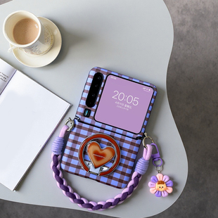 适用华为purax手机壳气质格子荣耀Magicvflip2全包中轴小米mixflip2磁吸支架三星zflip7挂绳链条pocket2防摔