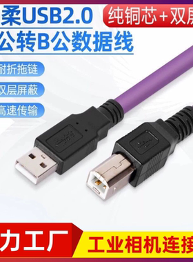 工业相机USB2.0A公转B公方口高柔拖链双层屏蔽纯铜数据线打印机线