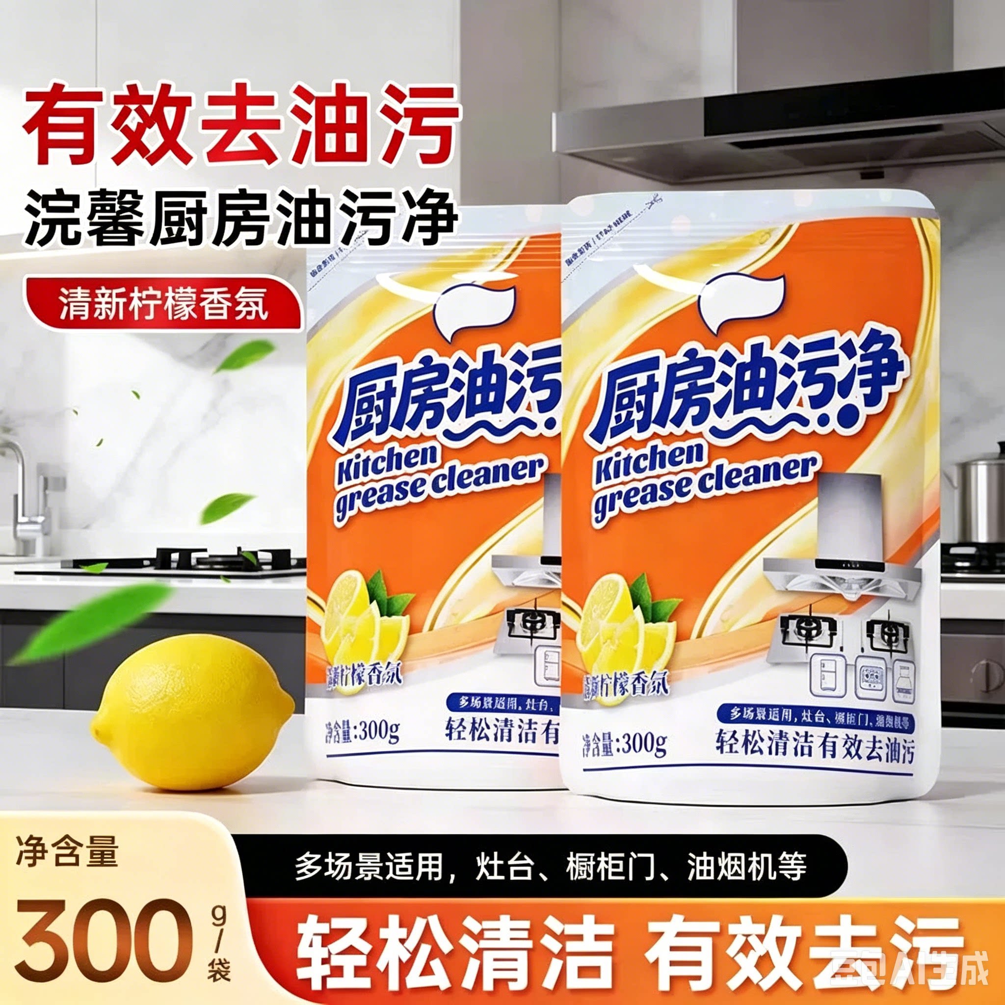600g厨房油污净去油污清洁剂大容量多场景适用柠檬香氛家用环保