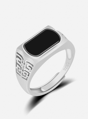 S925银墨翠马鞍戒可调节男士