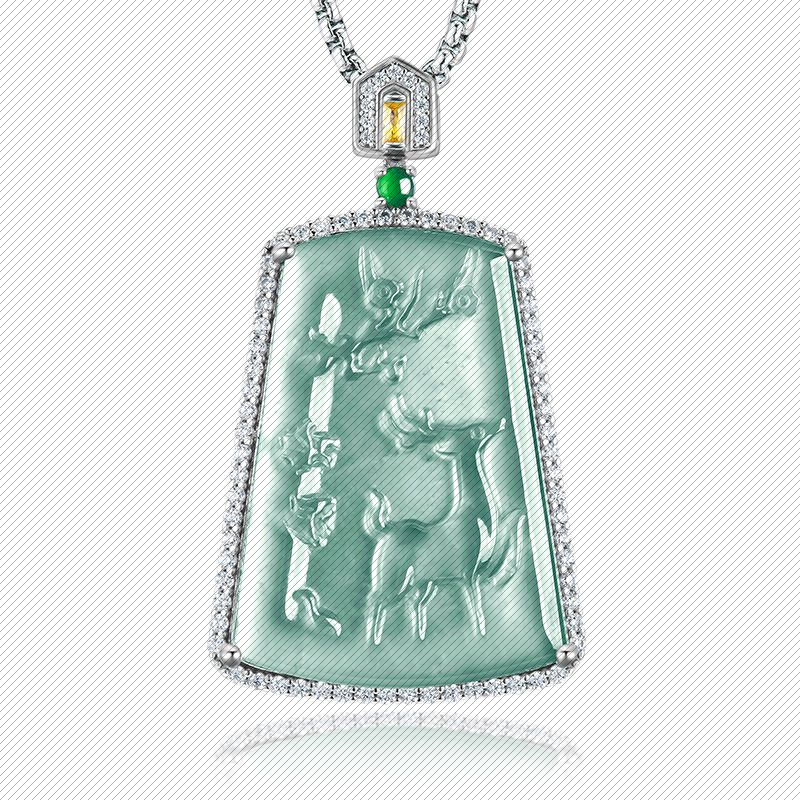 高档天然翡翠冰种蓝水吊坠男女款