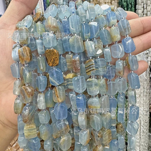 天然方解石方块方形散珠子蓝方钠石随形扁珠手工串珠饰品配件