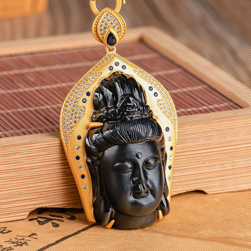 天然翡翠A货观音吊坠S925银