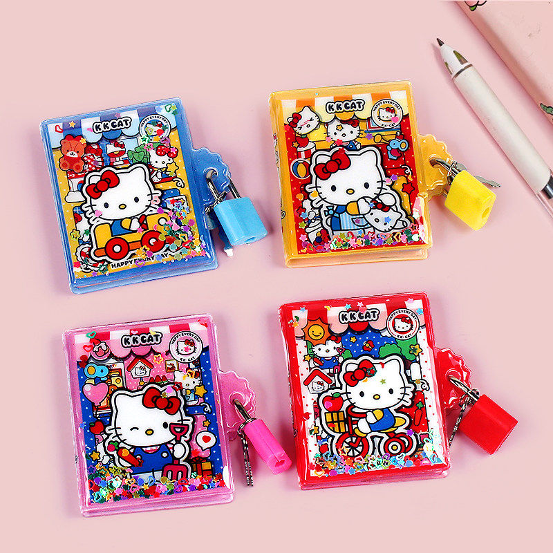 可爱KT猫流沙分享本创意迷你带锁密码本小学生儿童口袋本豆豆本入油手账本随身携带小本子学生小礼物手账本本