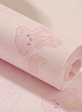 3D立体女孩粉色儿童房间卡通自粘墙纸温馨卧室宿舍无纺布壁纸家用