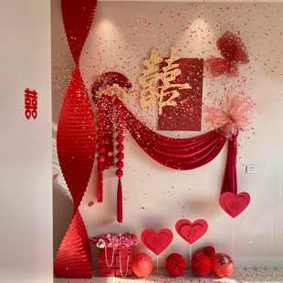 结婚礼客厅喜字kt板背景墙氛围感布置男女方新婚房主卧室全套装饰