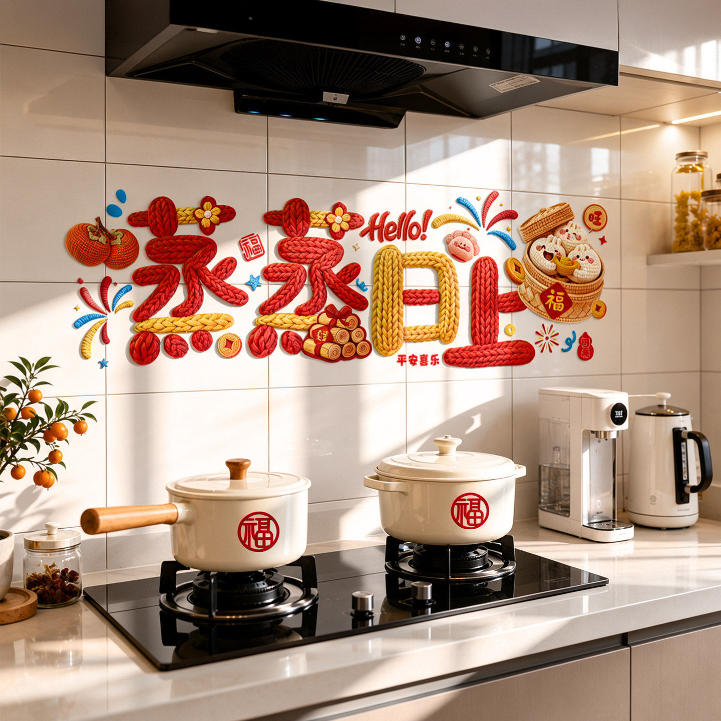 乔迁之喜窗花装饰厨房瓷砖贴纸蒸蒸日上静电贴入宅仪式布置品全套