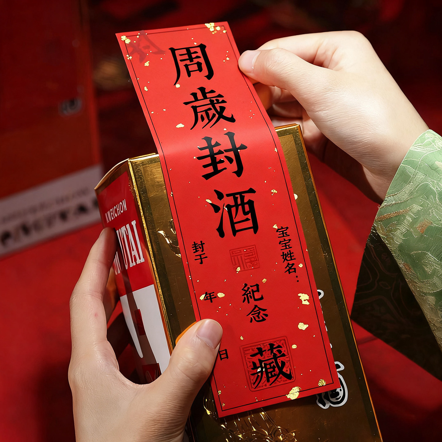 封酒贴马宝宝周岁不干条手写藏酒专用套装女儿红满月百日仪式道具