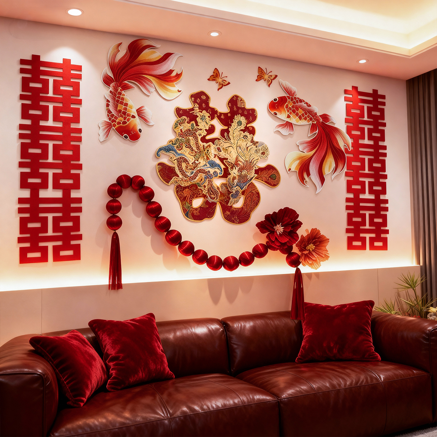 结婚婚房立体龙凤喜字kt板