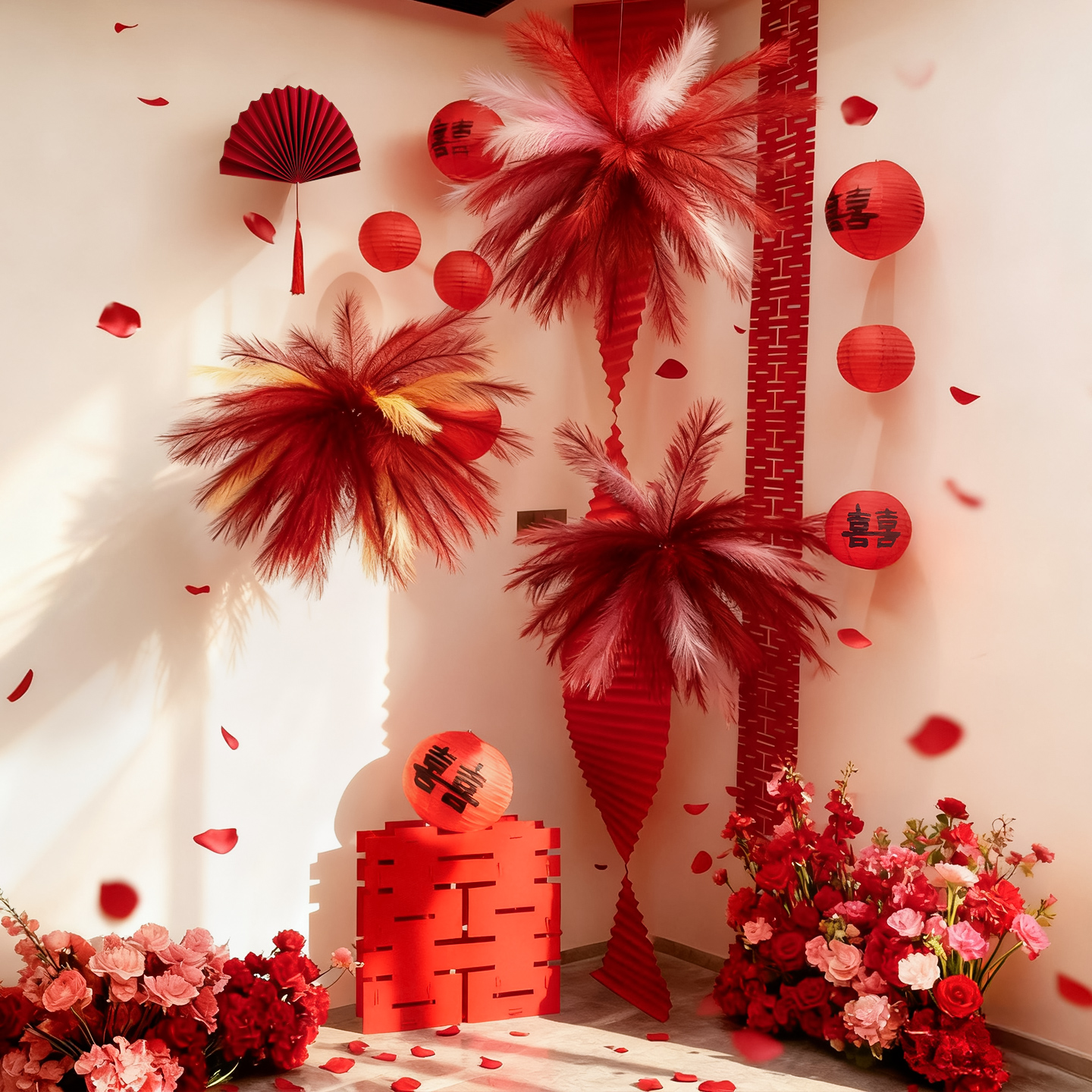 2025新款结婚布置婚房装饰套装大喜字客厅场景全套晨袍拍照背景墙