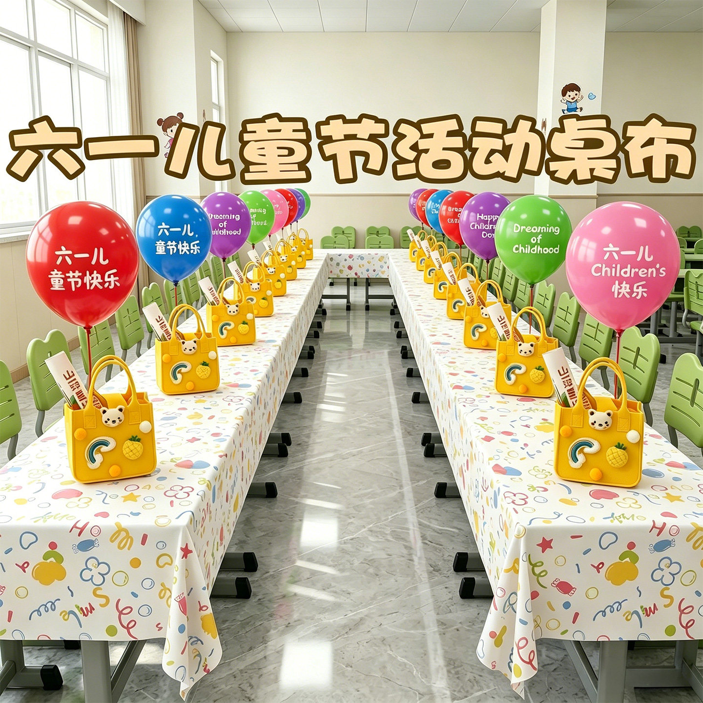 小学教室班级课桌一次性加厚桌布六一儿童节氛围活动场景布置装饰