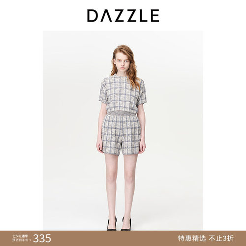 肌理格纹	松紧腰头	直筒裤型