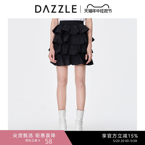 DAZZLE地素奥莱 黑色花边a字一步裙半身裙短裙2D2S2251A