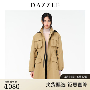 DAZZLE地素 奥莱春季连帽抽绳收腰工装风衣外套女