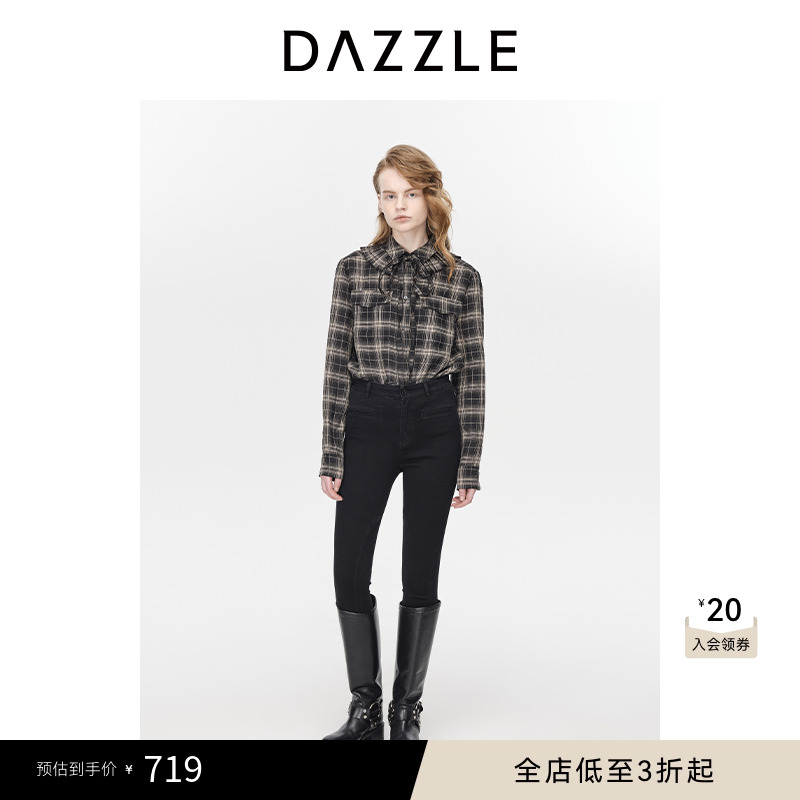 DAZZLE地素格子花边衬衫地素