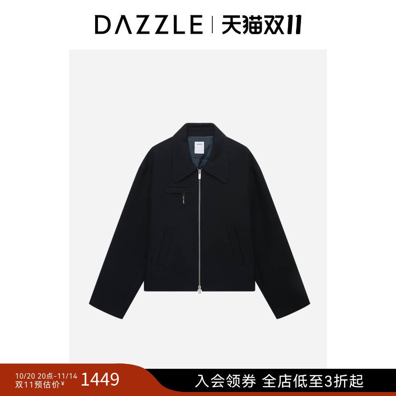 DAZZLE地素奥莱短外套黑色短夹克外套