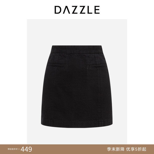 DAZZLE 地素奥莱牛仔短裙2025年春季黑色棉混纺牛仔半裙