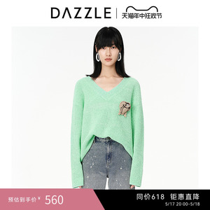 DAZZLE地素 奥莱春季爱心小怪物装饰宽松针织衫毛衣女