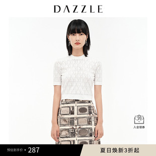 短袖 DAZZLE地素奥莱春夏白色小众镂空针织衫 上衣女