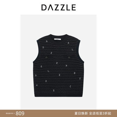 DAZZLE 地素奥莱毛衫无袖夏季黑色针织波浪背心
