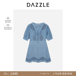 DAZZLE地素奥莱 连衣裙秋季女装简约镂空A字版短袖中长裙