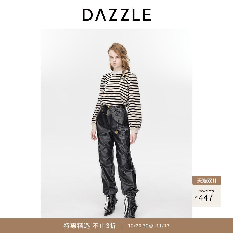 【奥莱专供】DAZZLE地素奥莱条纹长袖针织衫冬圆领休闲通勤毛衣女