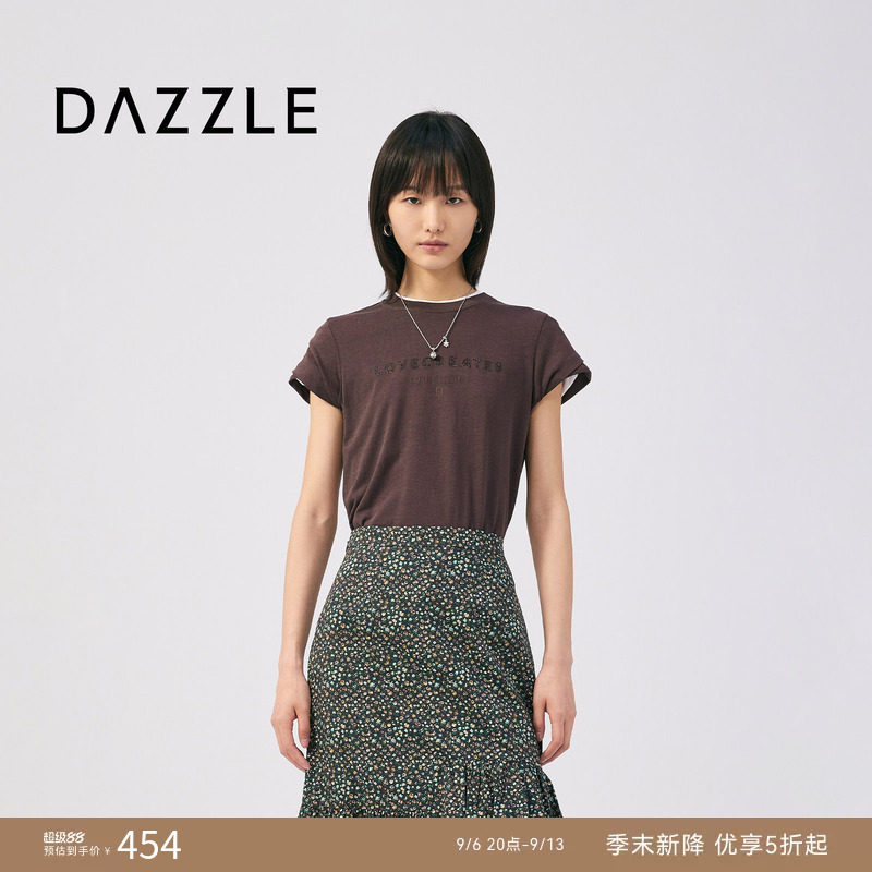 DAZZLE 地素奥莱T恤25秋黄褐色短袖T恤图片