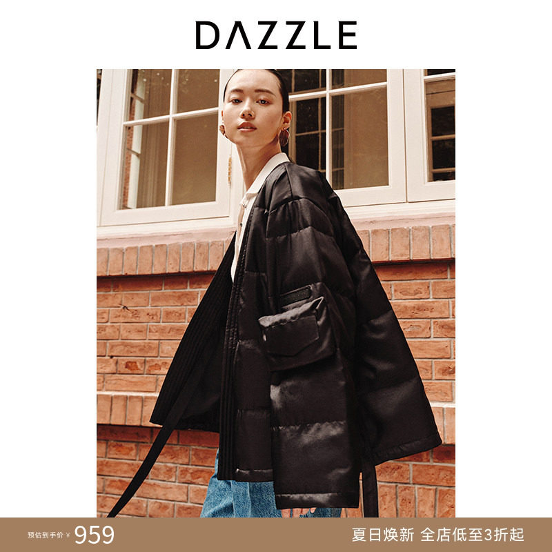 【奥莱专供】DAZZLE地素奥莱中式羽绒服女冬黑色绑带设计短款外套