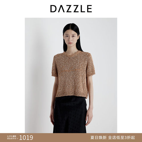DAZZLE 地素奥莱毛衫短袖2025年夏季针织圆领套衫