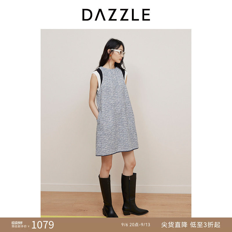 DAZZLE 地素奥莱 连衣裙夏女装小香风粗花呢拼接设计无袖短裙图片