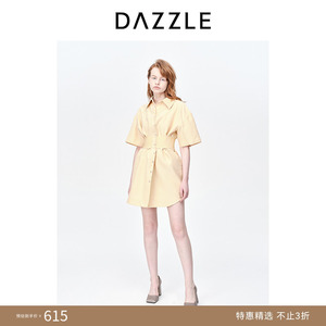 DAZZLE地素奥莱春夏装简约腰封设计衬衫短袖连衣裙女
