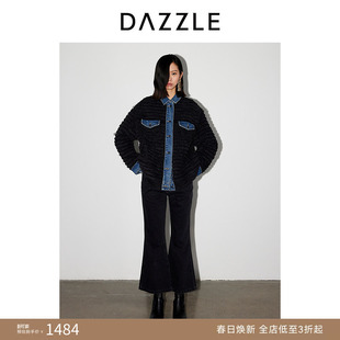 DAZZLE地素奥莱 短外套春秋女装粗毛条牛仔上衣