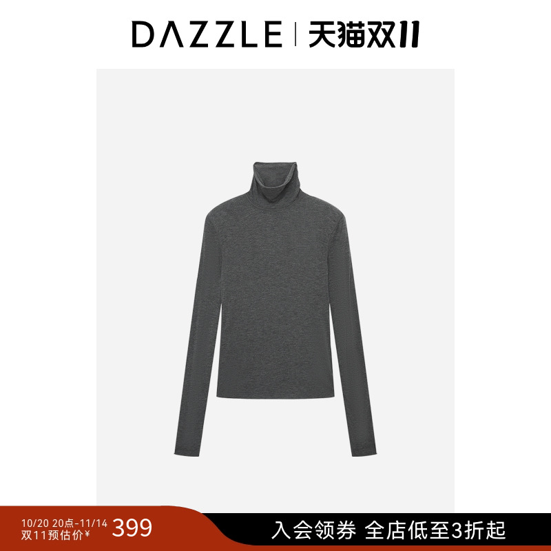DAZZLE地素奥莱长袖T恤深灰色羊毛高领打底衫
