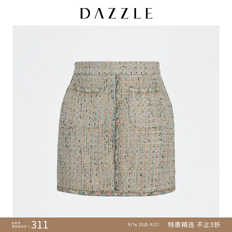 地素dazzle奥莱优雅粗花呢半身裙图片
