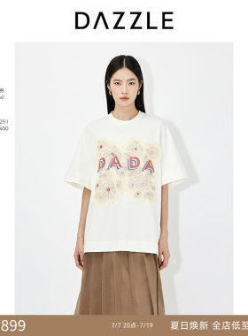 DAZZLE地素奥莱 短袖25春团花锦簇DADA廓形简约设计T恤