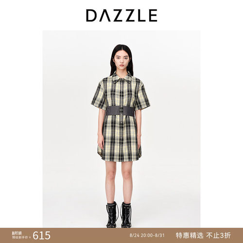 DAZZLE通勤地素格纹衬衫连衣裙