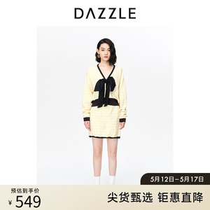 DAZZLE地素奥莱2023春季新款复古松紧腰字母提花针织直筒半身裙