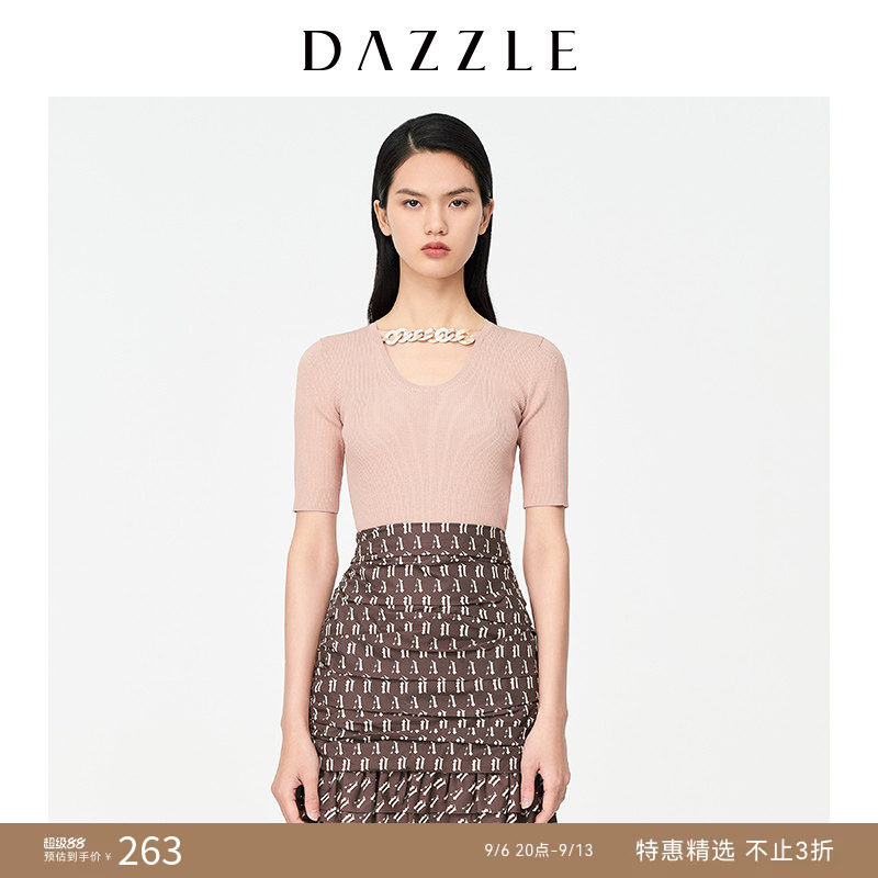 DAZZLE地素奥莱 春夏款大理石针织衫短袖T恤女图片