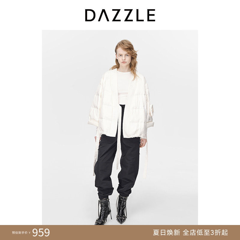 【奥莱专供】DAZZLE地素奥莱中式羽绒服女冬白色绑带设计短款外套