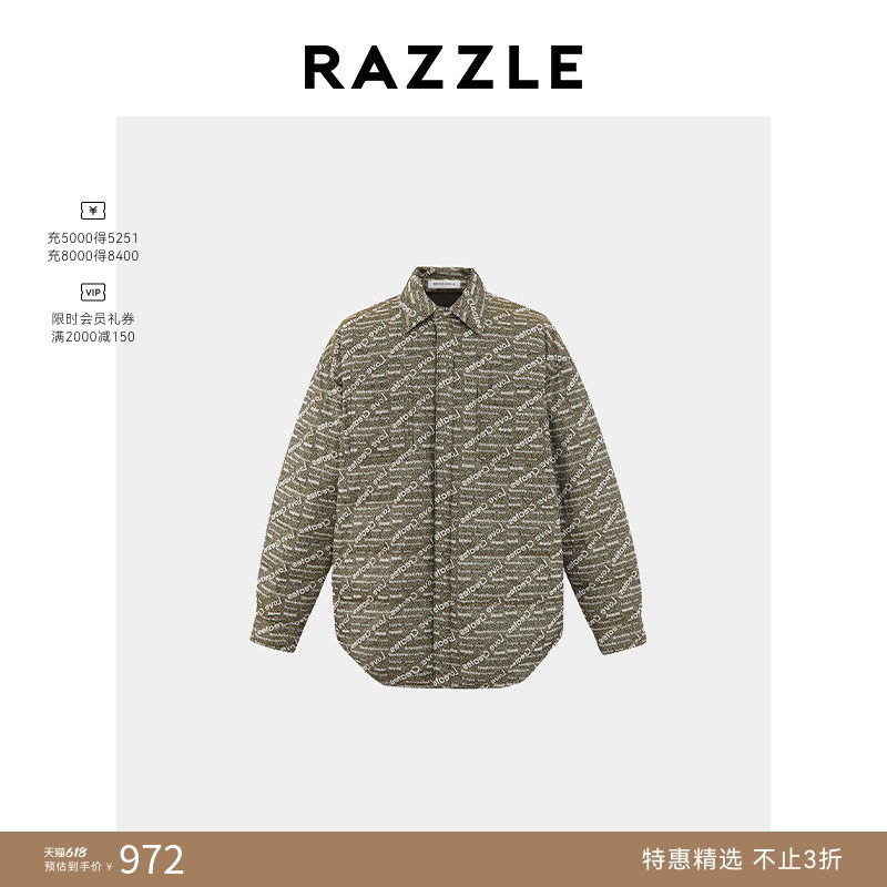 RAZZLE 地素奥莱男装棉服外套冬季浅绿色衬衫棉外套